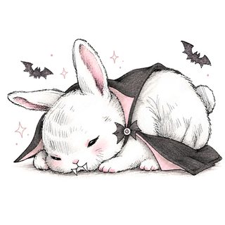 a drawing of a white rabbit wearing a black dress Halloween Bunny Drawings, white
