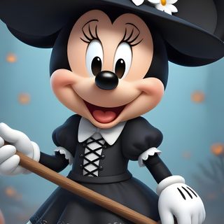 a cartoon mickey mouse dressed up as a witch with flowers on her hat and holding a broom Minnie Halloween Old Cartoon Characters, Minnie Mouse Images, Minnie Mouse Pictures, Baby Minnie, dim gray