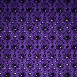 an abstract purple background with black cats on the front and back sides, all in different sizes Haunted Mansion Halloween midnight blue