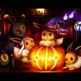 some very cute pokemon characters in front of a pumpkin Eevee Evolutions Halloween Pumpkin Carving, Pokemon, Carving, Pokémon, black
