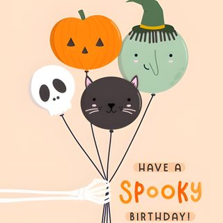 halloween greeting card with cats and pumpkins on the front, says have a spooky birthday Cute Halloween Birthday Happy Birthday Halloween Card, Happy Spooky Birthday, Happy Birthday Halloween Image, bisque