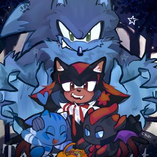 an image of some cartoon characters in the dark Shadow The Hedgehog Halloween Sonic The Hedgehog Halloween Art, Sakura Card, Team Sonic Halloween, dark slate gray