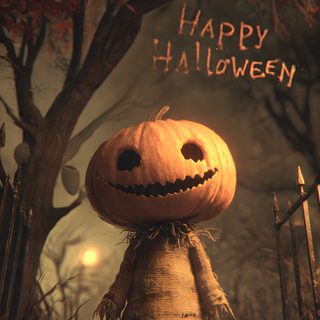 an animated pumpkin with the words happy halloween written on it's face in front of trees Happy Halloween Spooky Halloween Everyday, Halloween Moon, Dark Fantasy Artwork, Unique Dolls, dark slate gray