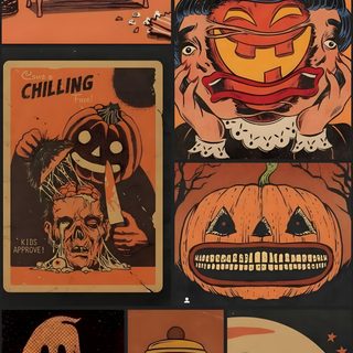 an image of halloween stickers with pumpkins and ghostes on them, all in different colors Aesthetic Retro Vintage Halloween Halloween Collage Wall, Spooky Halloween Collage, Halloween Cute, sienna