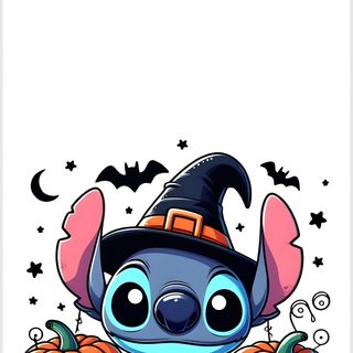 a cartoon character sitting in front of pumpkins and jack - o'- lanterns Preppy Stitch Halloween Lilo Y Stitch Halloween, Stitch Fall Background, Stitch Fall, white