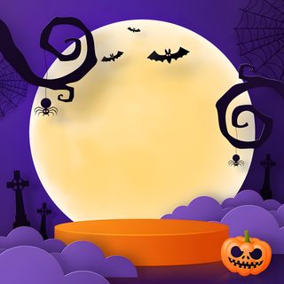 a halloween scene with pumpkins and bats Halloween Podium Halloween Background Square, Halloween Podium, Background Design For Halloween, pale violet red