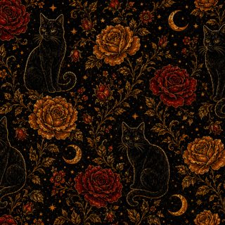 a black cat sitting on top of a flower covered floor next to a red rose Halloween Floral Custom Gothic Pattern, Gift Wrap Printable, Dark Gothic, Halloween, Ipad, black