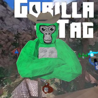 an animated gorilla wearing a cowboy hat and green shirt with the words gorilla tag on it Gorilla Tag Halloween Gorilla Tag Logo, Blue Monkey, Tags, Logo, Blue, dim gray