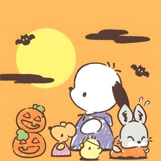 an image of a cartoon character with pumpkins Pochacco Halloween Pochacco Pumpkin Carving, Pochacco Halloween Pfp, Pochacco Halloween Png, sandy brown