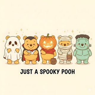a group of teddy bears standing next to each other with the words just a spooky pooh Winnie The Pooh Halloween Desktop Winnie The Pooh Drawing, Winnie The Pooh Halloween, Winnie The Pooh Pictures, old lace