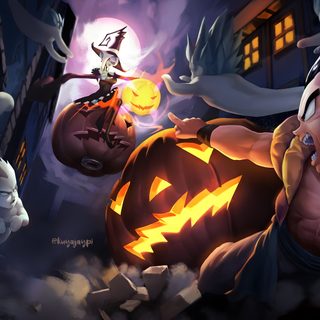 an animated halloween scene with pumpkins and witches Dragon Ball Halloween Vegeta Halloween, Goku Black Halloween, Dragon Ball Halloween Pfp, dark slate gray