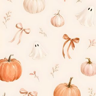 watercolor halloween wallpaper with pumpkins and ghost Clean Girl Halloween Backgrounds For Fall, Cute Fall Backgrounds Aesthetic, Cute Fall Backrounds, linen