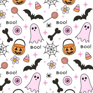 halloween themed wallpaper with pumpkins and bats Halloween Pattern Seamless white