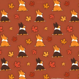 an orange and black dog with leaves on it Halloween Corgi Pattern Corgi Peel And Stick, Corgi Dog Seamless Pattern, Corgi Pattern, sienna