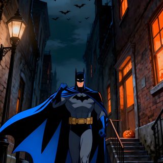 the animated batman stands in front of his pumpkins on halloween night with full moon behind him Batman Halloween Iphone Mlg, Batman Concept, Batman Comic, Batman Comic Books, Batman Pictures, black
