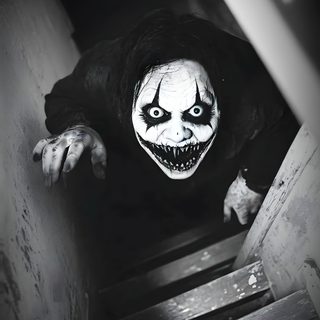 a creepy clown is coming down the stairs Lock Screen Iphone Scary Halloween Backgrounds Scary, Scary Picture, Scariest, Horror Walpappers, black