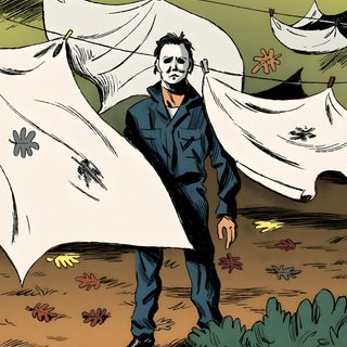 a drawing of a man holding two white cloths John Carpenter Halloween Halloween 1978 Iphone, Poster Michael Myers, Halloween 1978 Background, gray