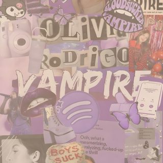 a collage of various images and words on purple paper with white lettering that says, survive ridicc vampire Halloween Olivia Rodrigo Pretty, Halloween, Drawings, rosy brown
