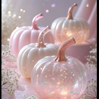 three white pumpkins sitting on top of a table next to flowers and glittery fabric Cute Glitter Halloween Pink Fall, Pumpkin, Hello Kitty Hd, Jelly, Glitter Pumpkins, Iphone Pictures, dark gray