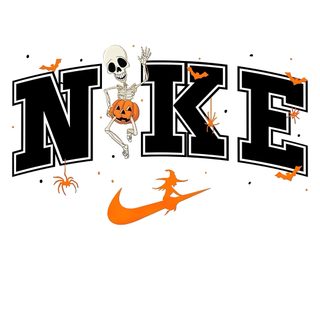 the nike logo with a skeleton and pumpkin on it's back, in black and orange Halloween Nike Diy Graphic Tee, Nike Sublimation, Nike Sublimation Design, Sublimation Images Nike, white
