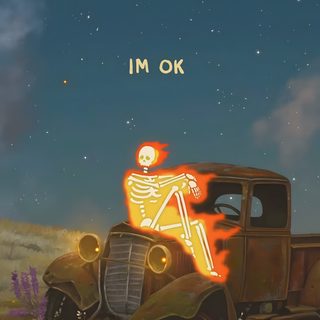 an old car with a skeleton on it in the middle of a field at night Cute Aesthetic Halloween Skeleton Skeleton Illustration, Vibes Art, I'm Ok, Vintage Truck, dark slate gray