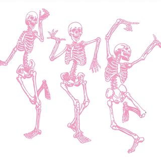 three skeletons are dancing in pink ink Pink Halloween Skeleton Pink Anatomy Aesthetic, Pink Icon Bat, Pink Skeleton Meme, white