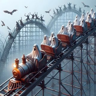 there are many ghost riding on the roller coaster Halloween Roller Coaster Ghost Roller Coaster, Scary Roller Coaster, Halloween Roller Coasters, slate gray