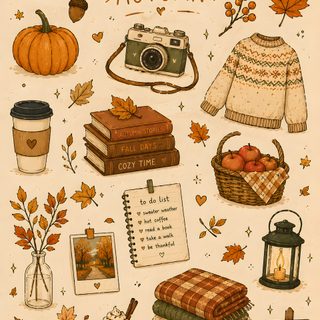 an autumn poster with various items on it Halloween Fall Vibes Stationary Design Inspiration, Fall Drawings, Autumn Magic, Soft Autumn, wheat