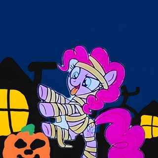 the pony is dressed up as a skeleton and holding a pumpkin in front of a house Pinkie Pie Halloween My Little Pony Pinkie Pie Halloween, My Little Pony Halloween, Mlp Pinkie Pie Halloween, midnight blue