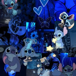 many different pictures with blue and pink lights on them, including the faces of stitchy characters Cute Stitch Halloween Really Cute Stitch, Stitch Biru, Sitich, Cute With Stitch, midnight blue