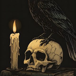 a crow sitting on top of a skull next to a candle Halloween Raven Cuervo, Corvo, Spooky Artwork, Goth Images, Gothic Thanksgiving, Crow, black