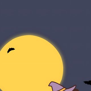 a cartoon character flying through the air with a broom in front of a full moon Bubu Dudu Halloween Milk Mocha Halloween, Cute Halloween Panda, Halloween Panda, dark slate gray