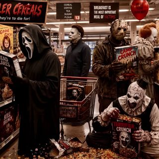 three people in costumes are shopping for halloween candy at a store with scary clowns Halloween From Hollywood Movies Horror Aesthetic, Horror Villains, Cool Posters, Movie Art, Art Room, maroon