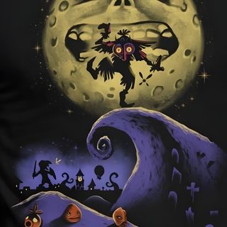 an image of a halloween scene with pumpkins on the ground and a full moon in the background Legend Of Zelda Halloween Videogame Artwork, Skull Kid, Zelda Majoras Mask, Majora's Mask Luna, black