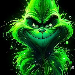 the grin face with green hair and glowing eyes is featured in this digital art work Grinch Halloween Crazy Grinch, Grinch With Black Background, Grinch On Black Background,