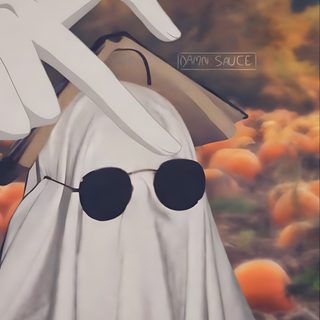 a painting of a ghost in a pumpkin patch with sunglasses on it's face Matching Halloween For Best Friends Friendship, Best Friend, Halloween Cute, Spongebob, rosy brown