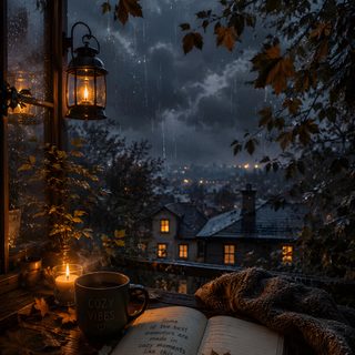 an open book sitting on top of a wooden table under a full moon filled sky Rainy Halloween Night Sky Moody Vibes, Cozy Night Aesthetic, Rainy Day Images, Rainy City, Rainy Night, black
