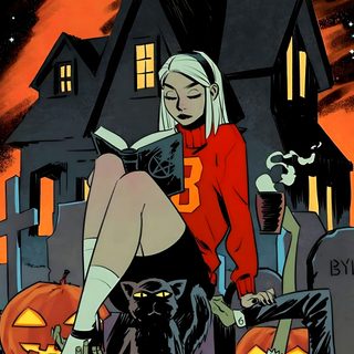 a woman sitting on top of a black cat in front of a house with pumpkins Halloween Pin Up Halloween Iphone, Halloween, Schizzi Facili, Halloween Backgrounds, Vintage, dark slate gray