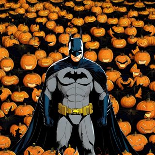 a batman standing in the middle of pumpkins Dc Comics Halloween Dc Halloween, Batman The Long Halloween Artwork, Batman Halloween Iphone, black