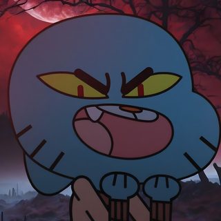 a cartoon character with an evil look on his face and hands in front of a full moon Gumball Halloween Gumball Red Eyes, Gumball Possessed, Gumball Villains, Gumball Demon, dark slate gray