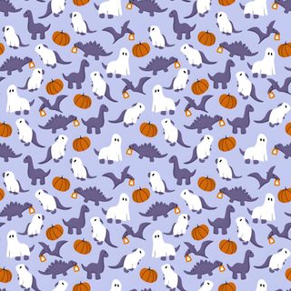 a pattern with white dogs and pumpkins on a purple background, in the style of halloween Dinosaur Halloween Halloween Cute, Dinosaur, Witchy, Halloween Iphone, Holiday, light steel blue