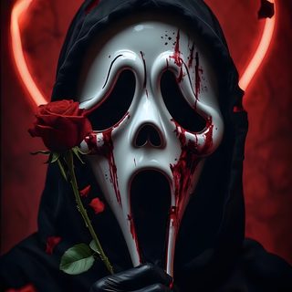 a person wearing a white mask and holding a rose in their hand with red light behind them Cool Halloween Iphone Ghostface Ghost Face Horror Movie Icons, Tattoo Design Drawings, Klub Winx, black