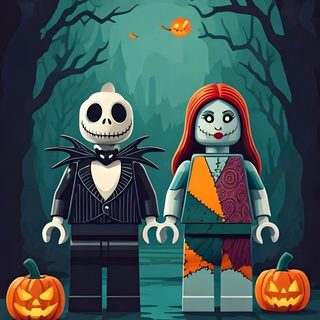 two legos dressed in halloween costumes sitting next to each other Halloween Lego dark slate gray