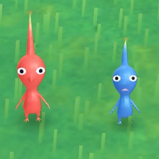 two cartoon characters are standing in the grass Pikmin Halloween Pikmin Matching Pfp, Blue And Red Pikmin, New Pikmin Types, Real Pikmin, medium sea green
