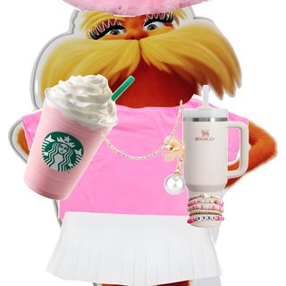 an animal with a pink shirt and hat holding a drink Preppy Lorax Halloween Preppy Lorax Halloween Costume, Preppy Lorax Costume, Preppy Lorax, linen