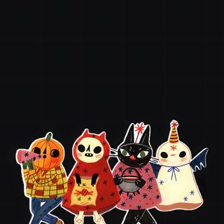 three little kids dressed up in halloween costumes Quirky Halloween black