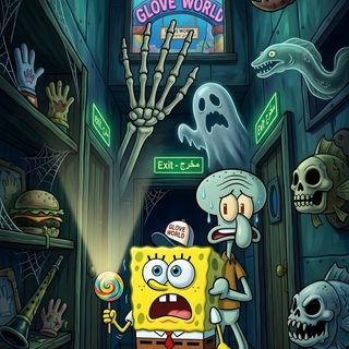 spongebob and his family are in the hallway with their arms out to each other Halloween Spongebob Soongebob Background, Spongebob Purple, Purple Spongebob, dark slate gray