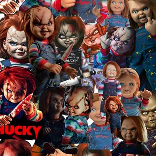 the chucky doll collage is shown with many different faces and body parts on it Halloween Iphone Chucky dark olive green