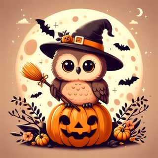 an owl sitting on top of a pumpkin Halloween Owl Hd Happy Halloween Owl Clipart, Halloween Owl Digital Art, October Owl, dark salmon