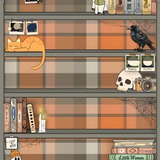 a book shelf filled with lots of books Halloween Bookshelf Iphone Bat, Green Gables, Bat Boys, Hercules, Anne Of Green Gables, Hercule Poirot, gray